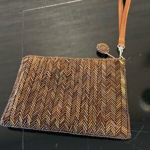 Elegant Brown Beaded Clutch Bag